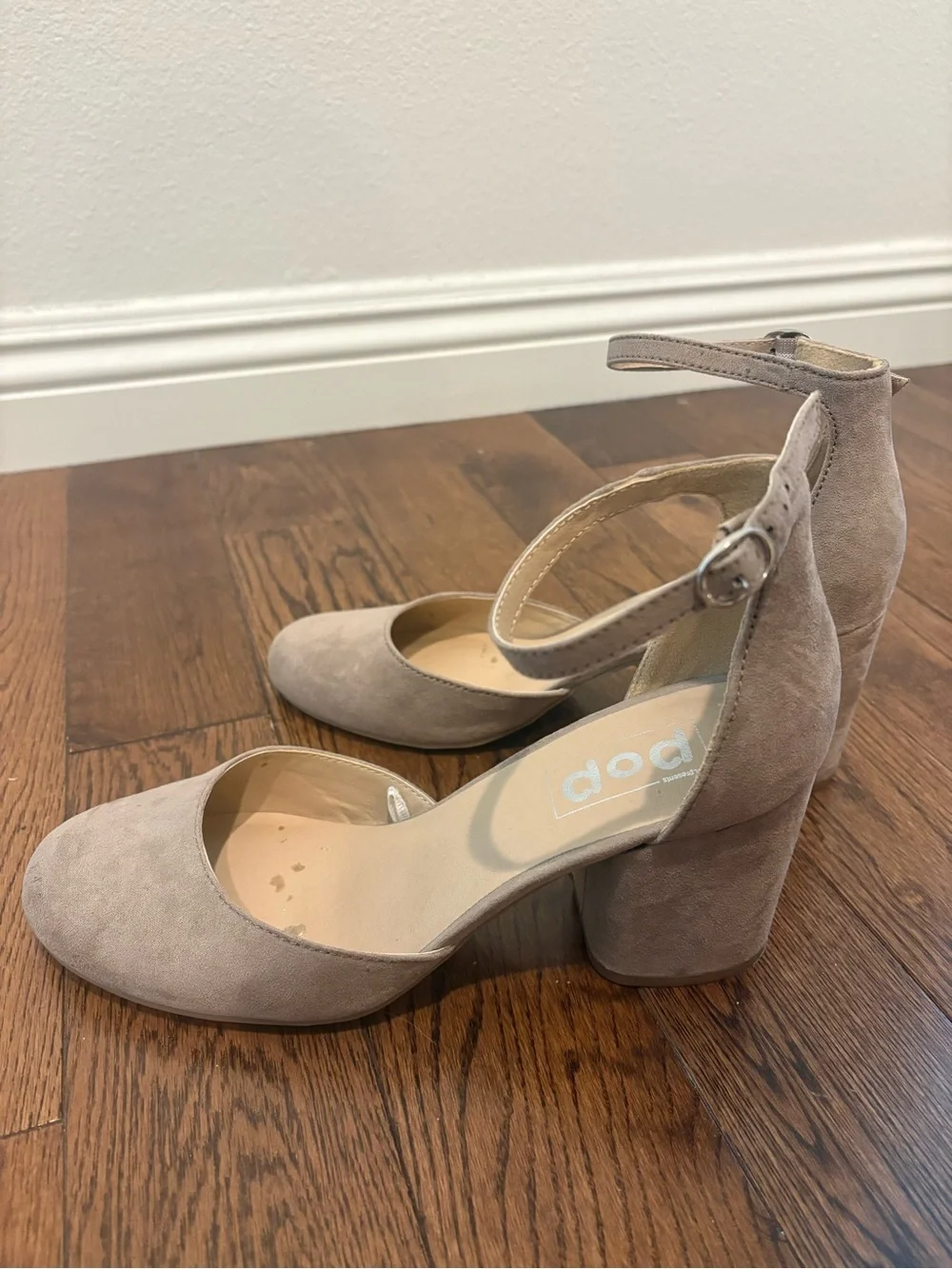 pop gal Taupe Suede Ankle-Strap Block Heels Size 9M